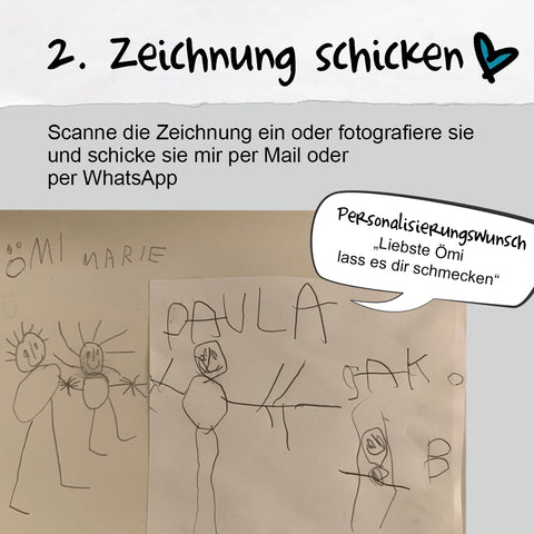 Kinderzeichnung auf Holz und Schiefer graviert - Beispiel Brettchen, Kinderkunstwerk im Original graviert mit individuellem Text, individuelle Gravur schafft einzigartiges Geschenk - 2. Schritt: Zeichnung schicken