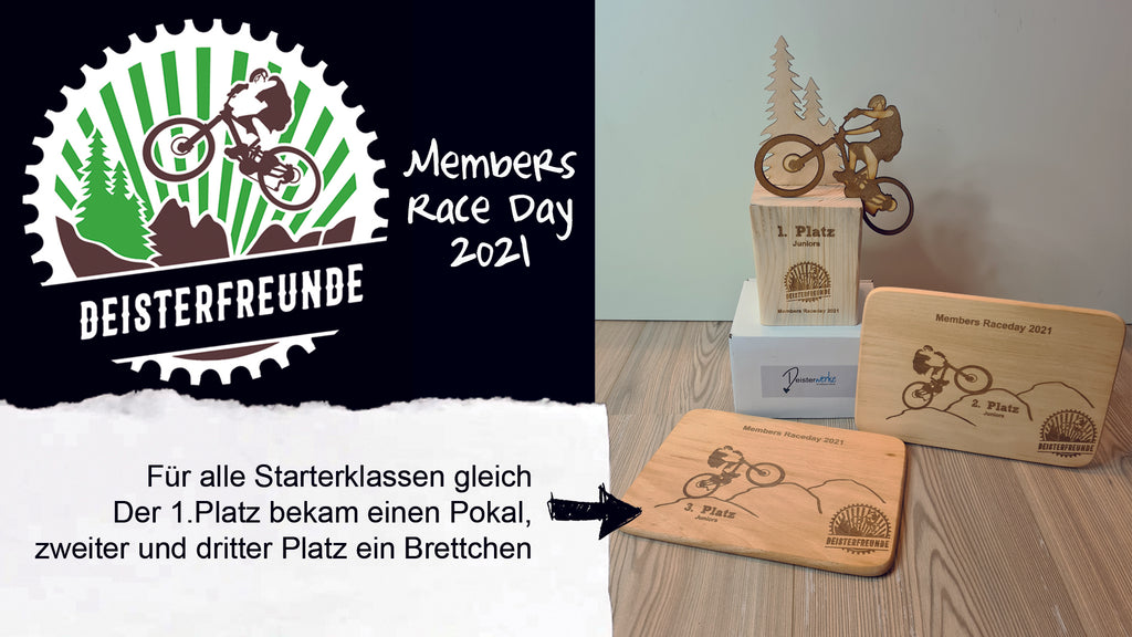 Deisterfreunde Pokale Raceday 2021 erster Platz Zweitplatzierte Drittplatzierte Preise Vereinsmeisterschaft individuelle Gravur mit Vereinslogo und eigenen Wünschen personalisiert Holz Figur ausgeschnitten Brettchen