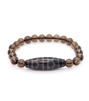 12741 - Tortoise Shell Dzi Bead With 8mm Smooth Smoky Quartz - World Of Feng Shui USA