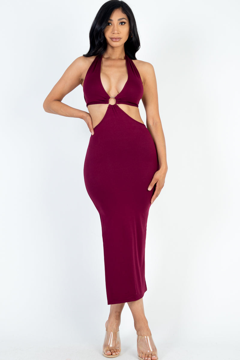 Vestido midi con cuello halter doble lazo y muslo dividido - Imagen 12 de 16