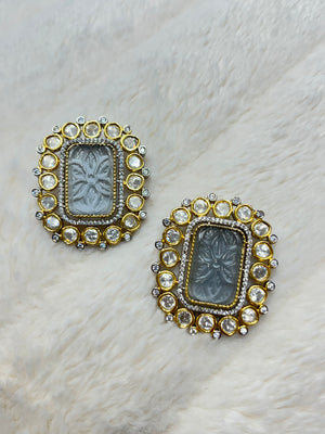 Large grey stud earrings - Beeya's Collection