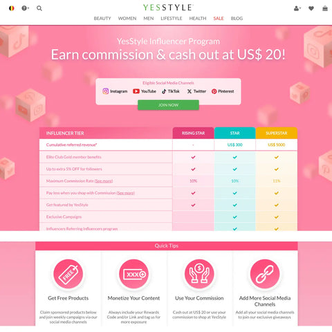 Yesstyle affiliate programma