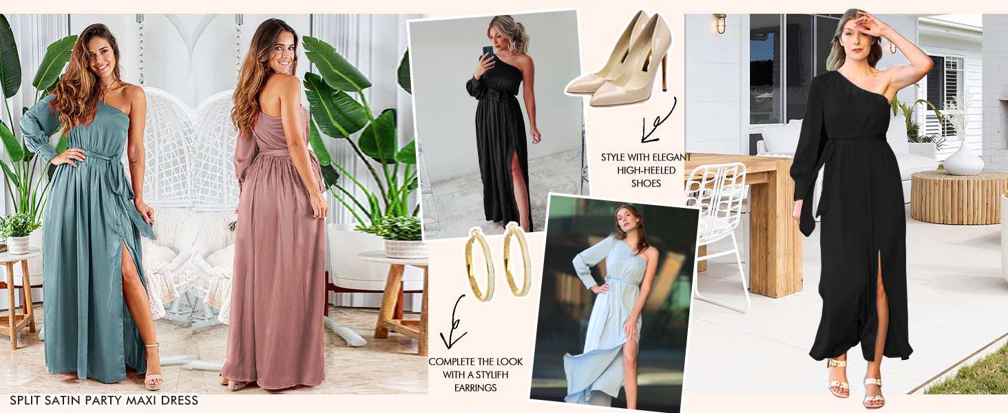 wedding guest dresses for women cocktail dresses party dress satin maxi dress one shoulder dresses