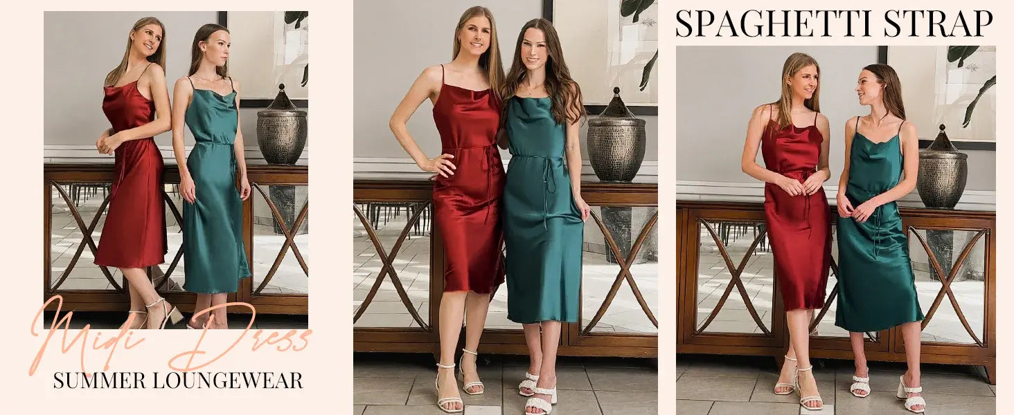 Womens Satin Nightgown Sexy Lingerie Sleepwear Spaghetti Strap Cowl Neck Elegant Long Slip Satin Silk Midi Dress Touch Data  ...