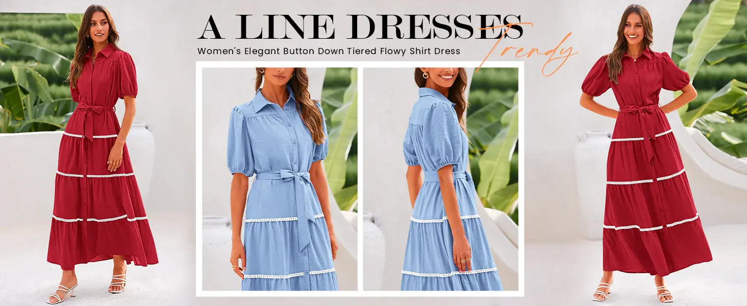 Pretty Garden Womens Summer Button Down Shirt Dress Short Puffy Sleeve Tiered Ruffle Flowy Long Maxi Dresses Touch Data      ...