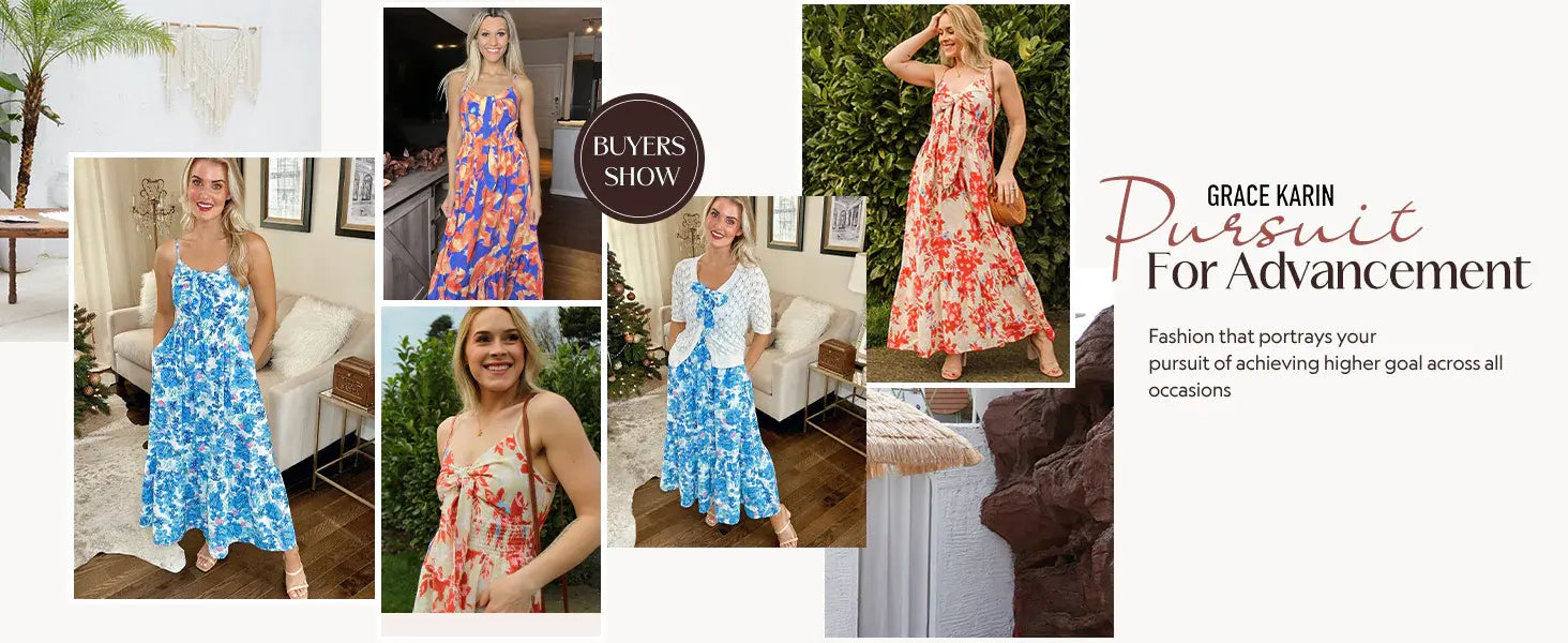 202404261402 Women's 2024 Summer Beach Dress Floral V Neck Tie Front Spaghetti Strap Flowy Long Dress Boho Maxi Dress Touch D...