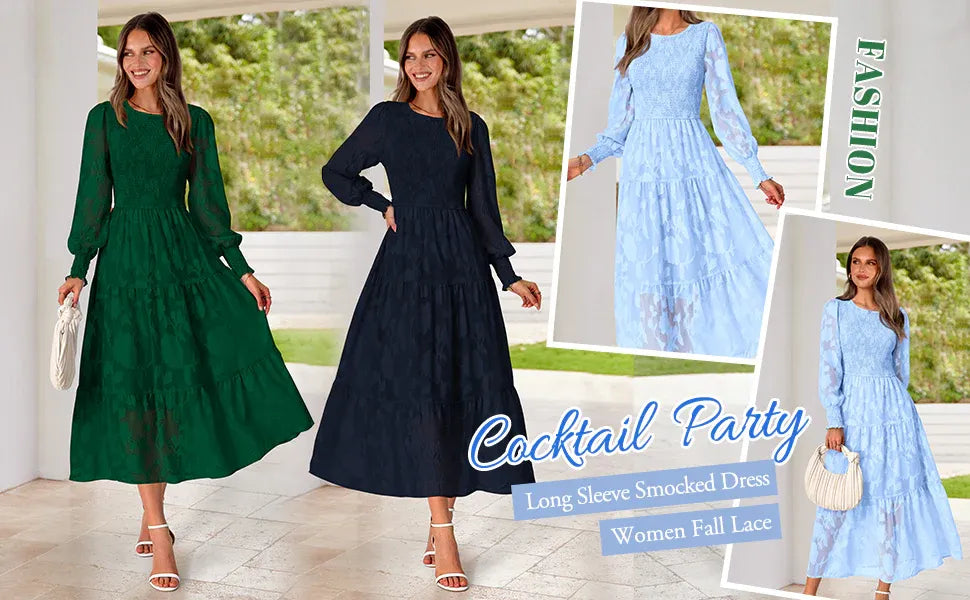 202405151027 Casual Women's 2024 Fall Dresses Elegant Wedding Guest Dress Long Sleeve Floral Midi Dress Flowy Bohemian Long D...