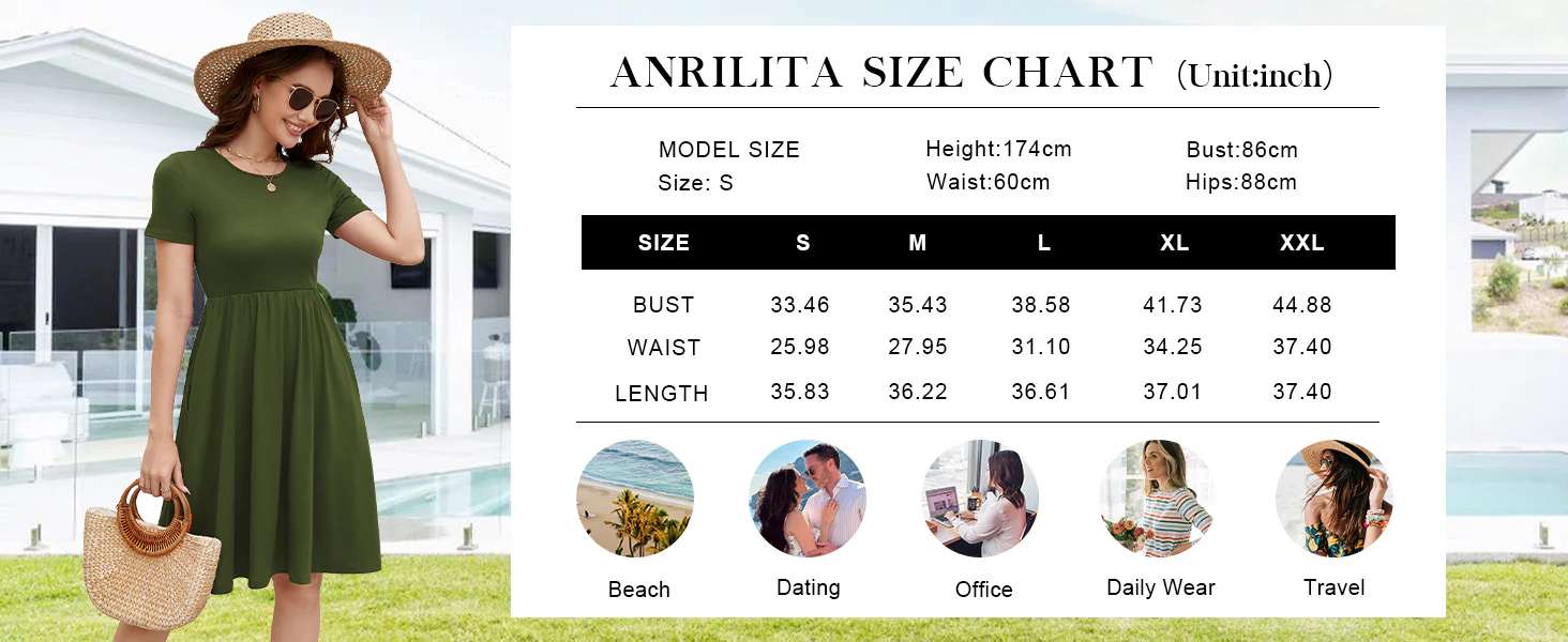 202405141020 2024 T-Shirt Dress for Women Summer Casual Short Sleeve Empire Waist Swing Knee Length Dress with Pockets Touch ...