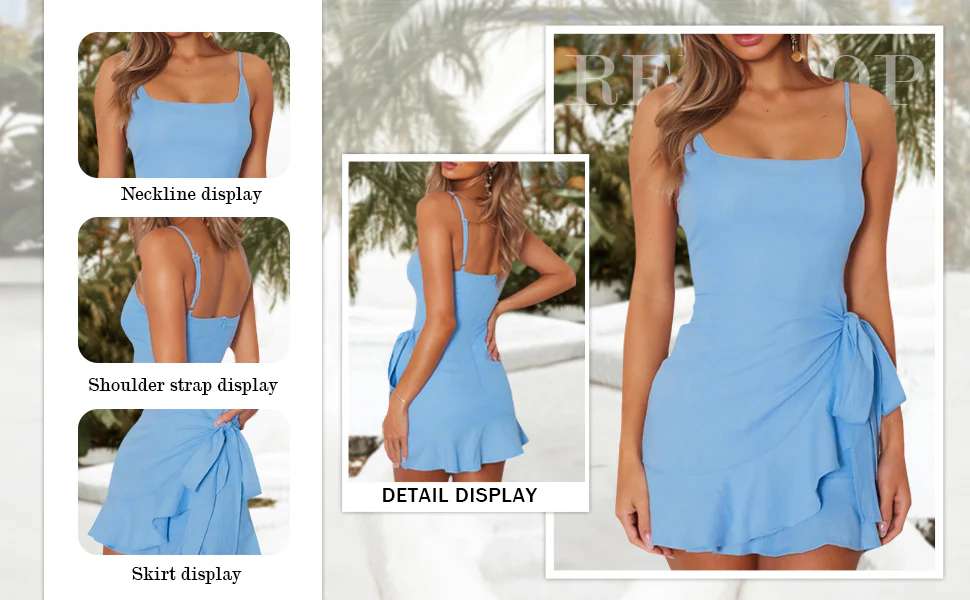 202405111545 Womens Short Summer Dresses Sleeveless Deep V Neck Boho A Line Mini Dress Tie Front Ruffle Hem Trendy Dresses To...