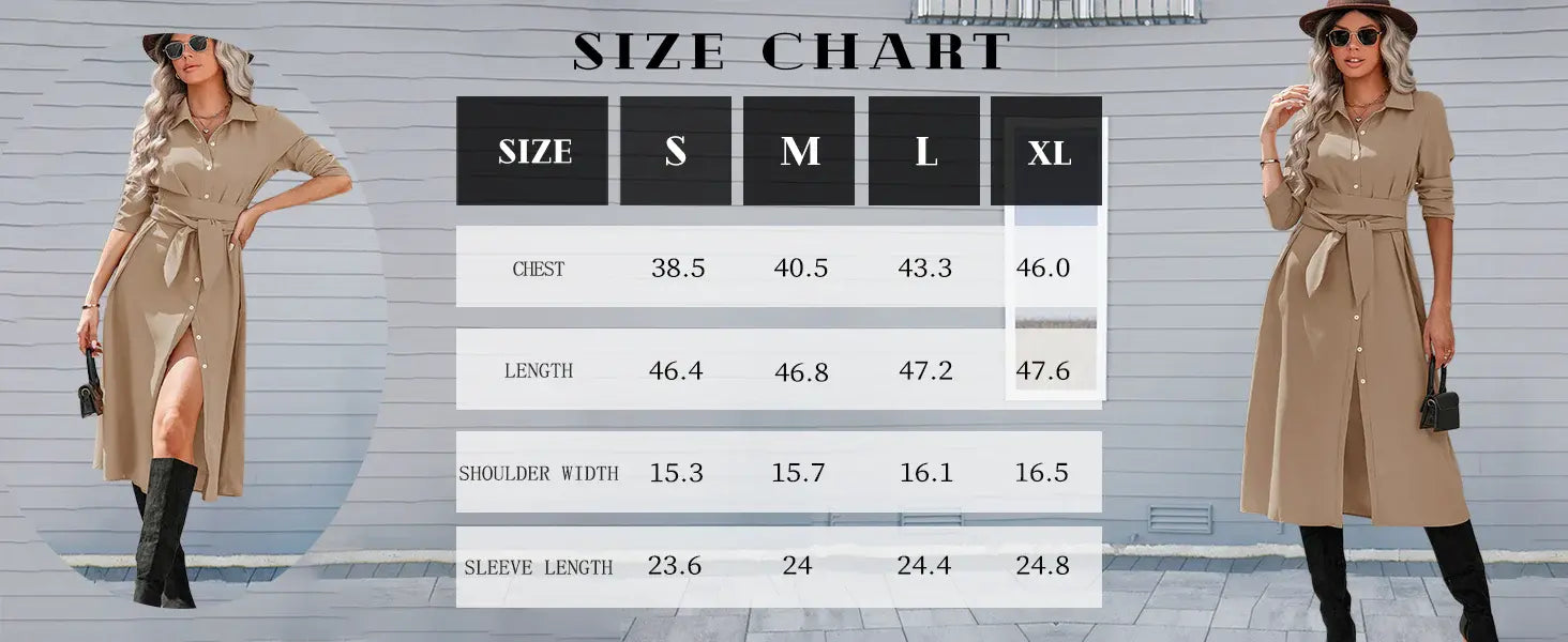size chart casual loose shirt dress