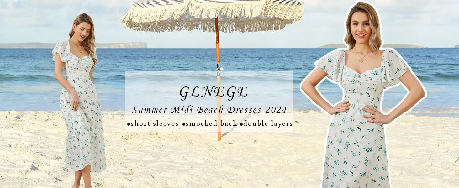 Women's 2024 Summer Short Sleeve Midi Floral Dresses Casual Boho Flowy Beach Dress Smocked Sundresses Touch Data             ...