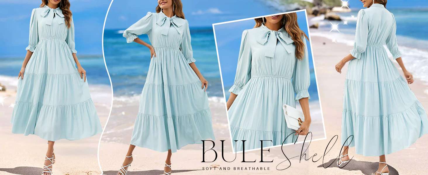 202405101742 Women's Summer V Neck Maxi Dress Casual Short Sleeve Elastic High Tiered A Line Flowy Beach Party Long Dress Tou...