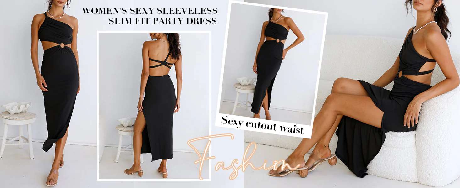 202405141758 Women’s Summer One Shoulder Sleeveless Maxi Dress Cutout Sexy Bodycon Semi Formal Party Dresses Touch Data