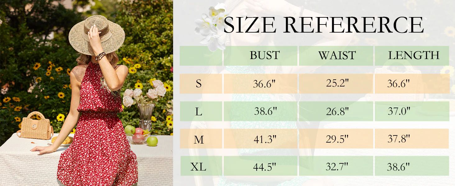 2024051300927 Summer Dress for Women Casual Floral Sun Dress Sleeveless Halter Neck Dress Swing Pleated Party Beach Dresses T...