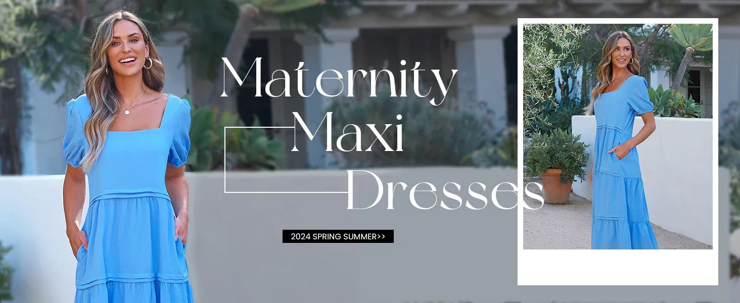 womens summer dresses casual loose puff sleeve maxi dress square neck tiered swing maternity dress