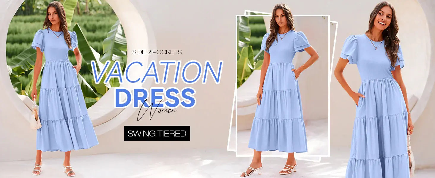 Summer Dresses Tiered Midi Dress Beach Dress for women Women's Casual Dresses Summer Beach Dress