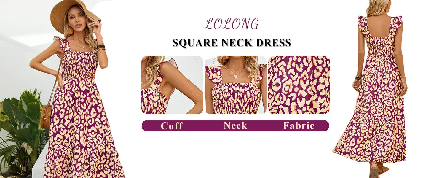 Maxi Dress for Women Summer Square Neck Ruffle Dress
