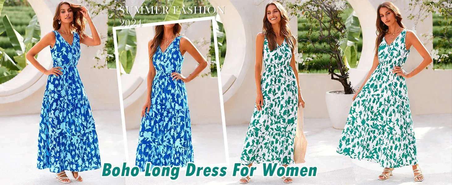 Womens 2024 Sun Dresses Women Summer Casual Flowy Tired Maxi Dress Beach Long Dresses Tank Dress