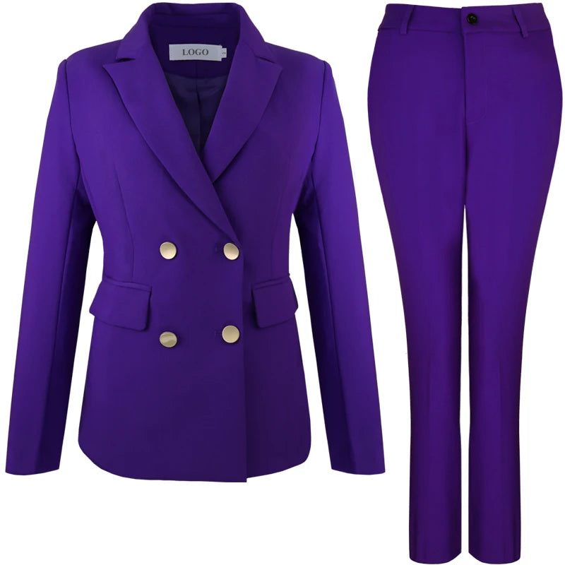 2 Piece Pant Suit Double Breasted Blazer and Trousers Set