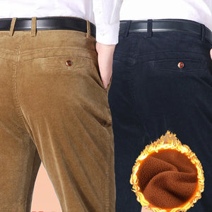 Thicken Fleece Corduroy Winter Pants Men Clothing Casual Straight Loose High Waist Black Brown Pants Mens Trousers for Male - Virtuosity Wear
