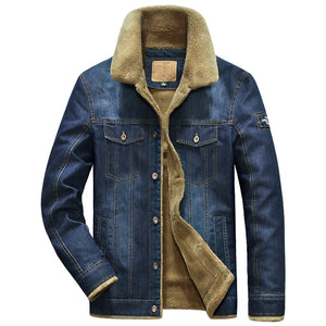 Mens denim jacket Winter fur collar Cotton Jacket Men Thicken Warm Casual Outerwear Fleece Overcoat Clothes Male New - Virtuosity Wear