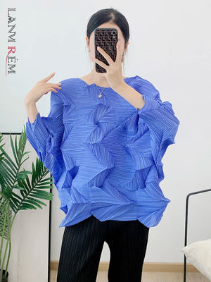 LANMREM Elegant Pleated Blouse For Women Long Sleeves Loose Casual Versatile Top - Virtuosity Wear