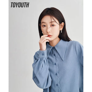 Long Sleeve Polo Neck Loose Blouse Petal Cuffs - Virtuosity Wear