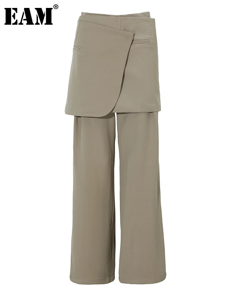 High Waist Spliced Irregular Long Wide Leg Pants