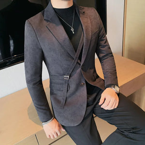 High Quality Autumn New Suede Blazer Jackets For Men Clothing 2023 Business Formal Wear Slim Fit Casual Suit Coats Tuxedo 4XL-M - Virtuosity Wear