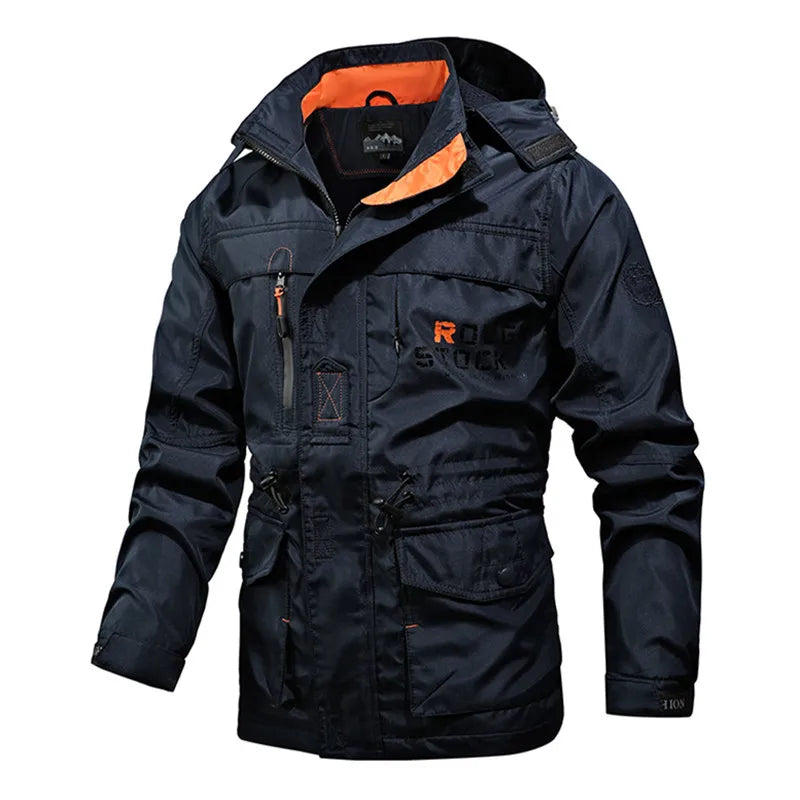 Mens Jacket Detachable Hood Windproof outdoor Zipper Outdoor Multi-Pockets Men Sports Jacket cargo jackets Men Autumn Spring