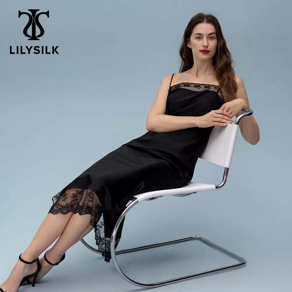 LILYSILK Silk Party Dress for Women 2022 New Female Elegant Lace Hem Wrap Evening Robe Lady Birthday Outfits Free Shipping