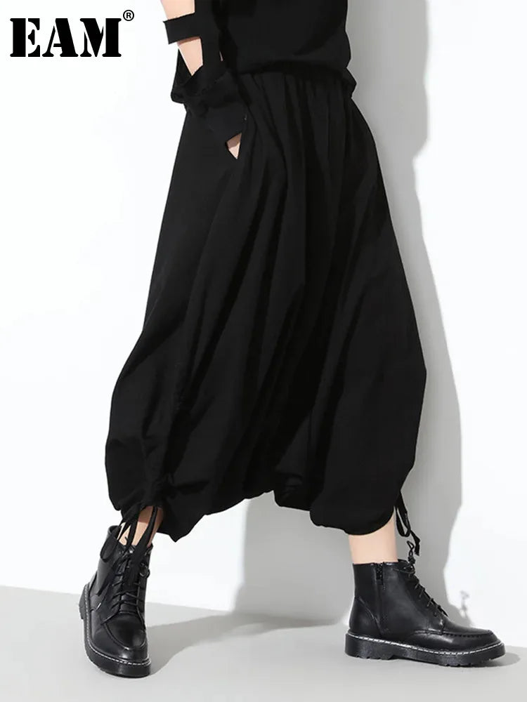 High Elastic Waist Long Drawstring Harem Trousers