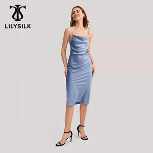 LILYSILK Women 19 Momme Silk Slip Dress Femme Backless Elegant Alluring Cowl Neck Sundress Office Lady Must NEW Free Shipping - Virtuosity Wear