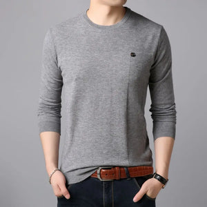 COODRONY Simple Solid Round Neck Warm Top 2023 Men's New Popular Sweater Trendy Comfortable Casual Long Sleeve T-shirt W5805 - Virtuosity Wear