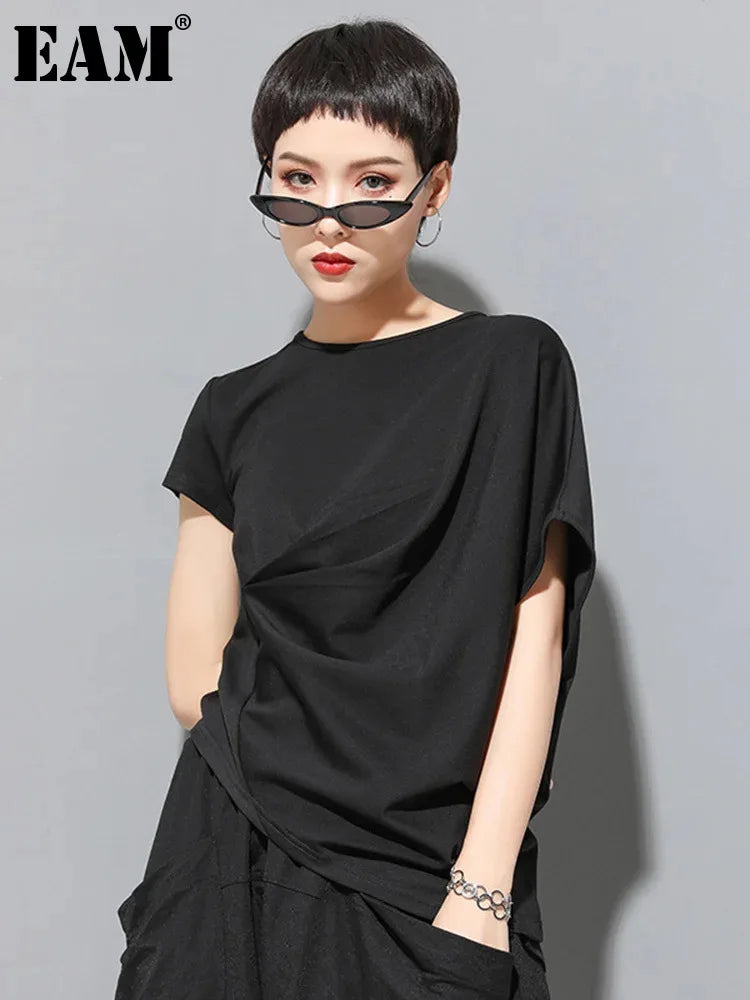 Asymmetric Pleated Big Size Casual T-shirt