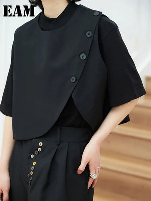 Loose Fit Button Irregular Big Size Short Vest - Virtuosity Wear