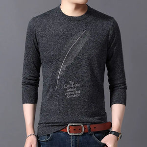 COODRONY Men's New Popular Fashion Long Sleeve T-shirt Feather Pattern Design Sense Top 2023 New Casual Warm Sweater W5808 - Virtuosity Wear