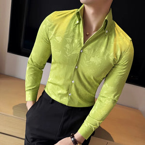 Elegant Print Shirts For Men High Quality Korean Luxury Clothing Fashion Slim Fit Casual Men's Social Shirt Dress V Neck Tuxedo - Virtuosity Wear