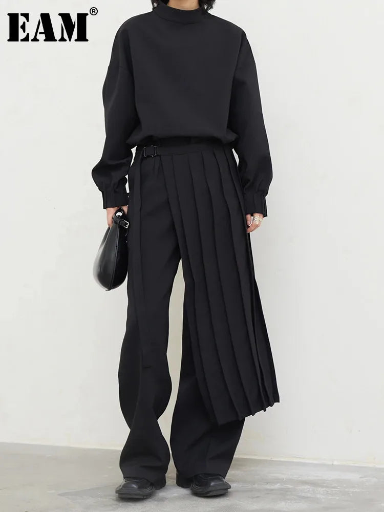 Pleated Sweatshirt Wide Leg Pants Three Piece Suit