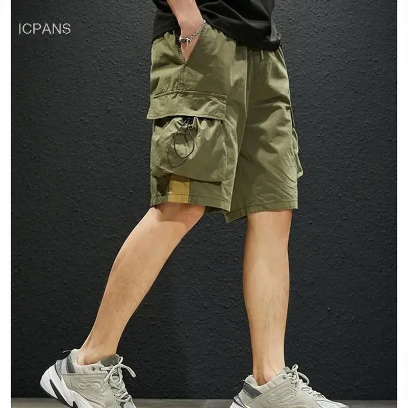 Summer Casual Shorts Cargo Pants Men Clothing Military Elastic Waist Loose  Bermudas Homme Black Brown Short Pants Men 2022