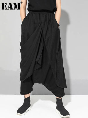 High Elastic Waist Irregular Long Harem Trousers - Virtuosity Wear