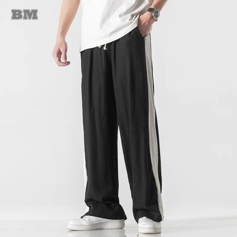 2022 Spring Autumn Thin Side Stripes Patchwork Sweatpants Oversized Loose Jogging Pants Casual Trousers Plus Size Pants Men