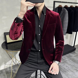 Blazer Hombre High Quality Golden Velvet Men's Concert Jacket Korean Luxury Clothing Slim Fit Wedding Dress Suit Coats Tuxedo - Virtuosity Wear