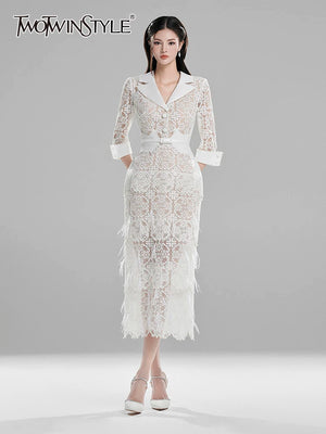 Lapel Long Sleeve Hollow Out Elegant Chic Dress - Virtuosity Wear