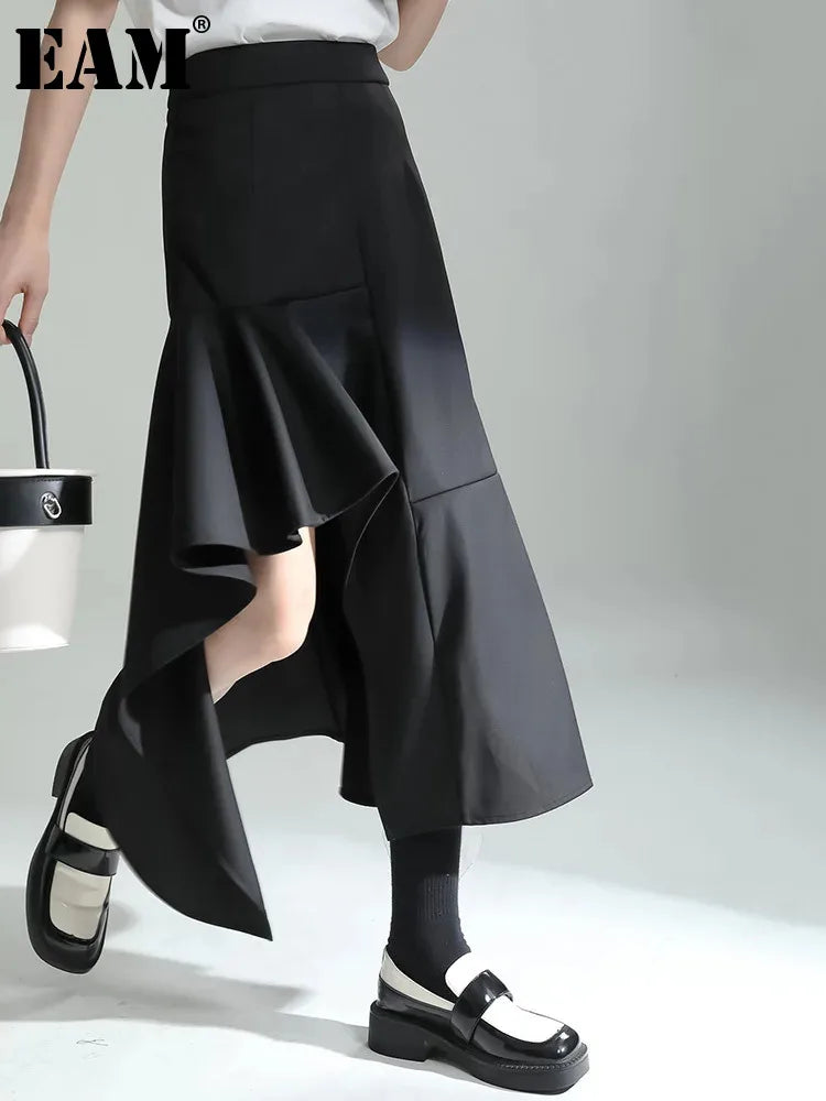 High Waist Irregular Ruffles Slit Half-body Skirt