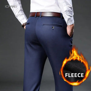 Fleece Winter Mens Pants Thick Warm Casual Pants Business Formal Classic Fitted Version Black Suit Trousers For Men Clothing - Virtuosity Wear