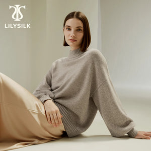 LILYSILK Wool Cashmere Blend Sweater for Women 2023 Autumn Bubble Sleeve Ribbed Collar Casual Warm Soft Clothing Free Shipping - Virtuosity Wear