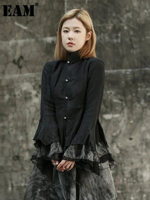 Mesh Printed Irregular Blouse - Virtuosity Wear