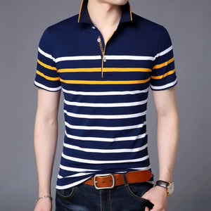 COODRONY Contrast Striped Polo-Shirt Short Sleeve Men Clothing Summer Classic Casual Tops Moisture Absorption Breathable W5555 - Virtuosity Wear