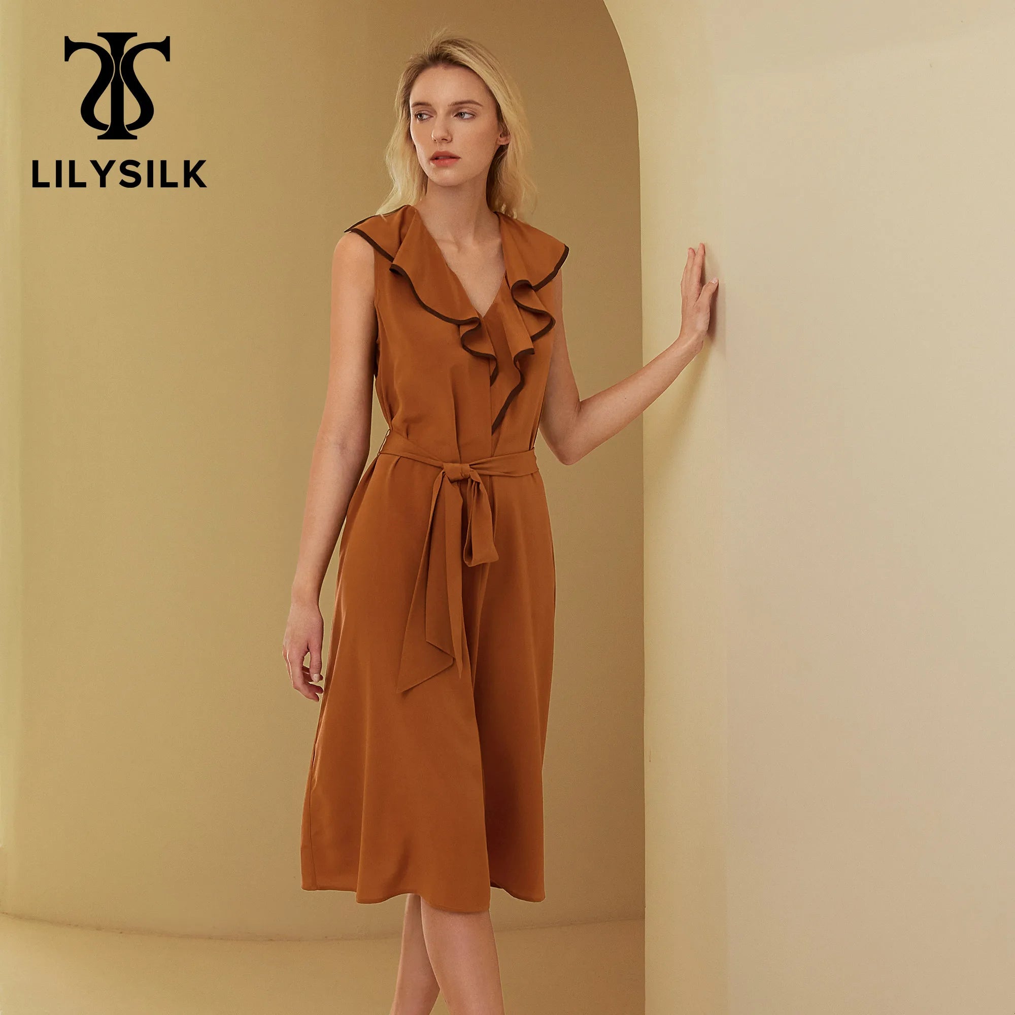 V-Neck Sleeveless Silk Orchid Dress